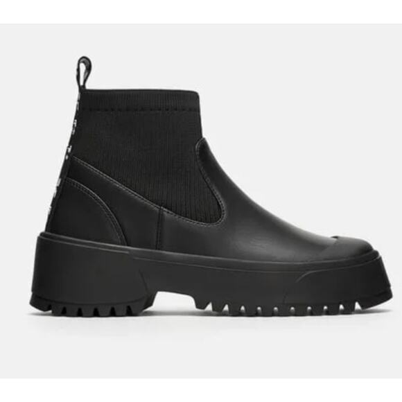 Zara Chucky Platform Sock Ankle Boots With Lug Soles Size 39 - Picture 1 of 13